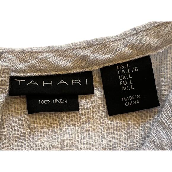 Tahari Baby Blue Short Sleeve Gauzy Textured 100% Linen Blouse, Size L - Picture 5 of 8